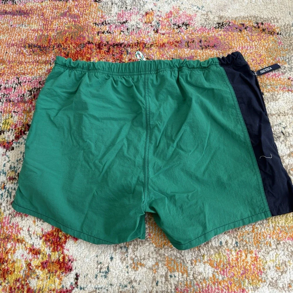Vintage 90s Nautica S1 Oars Swim Trunks Shorts Mens Medium Green Nylon